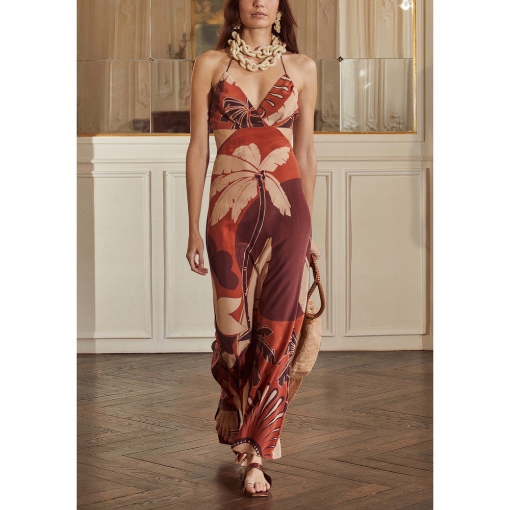 Johanna Ortiz Midi Silk Halter Agustina Paradise City Cut-Out Dress